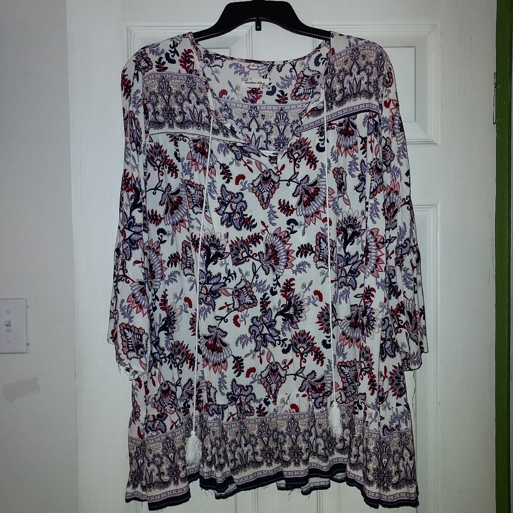 Southern stitch floral print womens top